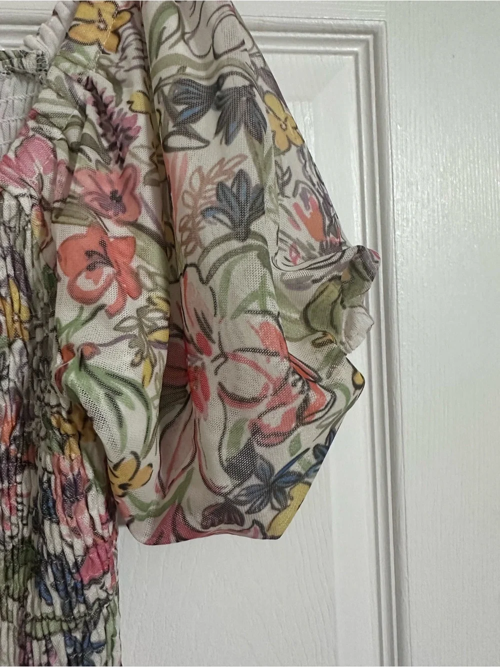 Anthropologie Floral Smocked Puff-Sleeve Top — Multicolor